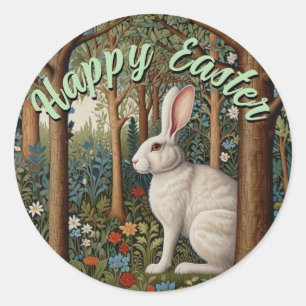 Elegantes Retro-Boho-Weißkaninchen-Wald-Ostern Runder Aufkleber