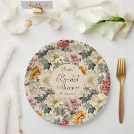 Elegantes Retro-botanisches Brautparty Pappteller