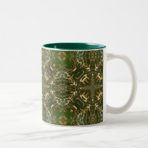 Elegantes Retro Green und Gold Kaleidoskop Zweifarbige Tasse