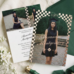 Elegantes Retro-Karo-Torbogen-Absolventenfoto Absc Folieneinladung