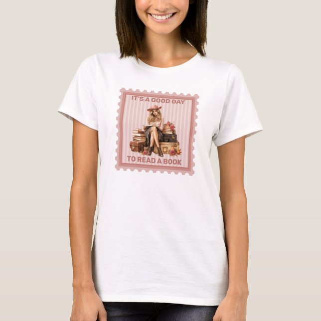 Elegantes Retro-Mädchen staubige rosa Rosen lesen  T-Shirt (Vorderseite)