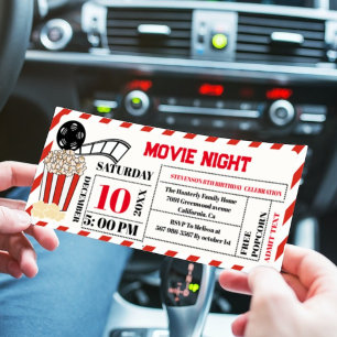 Elegantes Retro Movie Night Geburtstagsparty Ticke Einladung