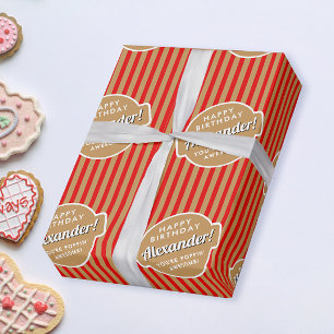 Elegantes Retro Red Gold Popcorn Streifen Muster Geschenkpapier