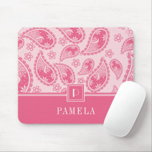 Elegantes Retro-Rosa-Paisleymuster-Monogramm Mousepad