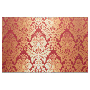 Elegantes Retro rotes Golddamast-Luxusmuster Stoff