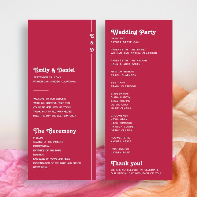 Elegantes Retro-Sommer-Rosé-Hochzeitsprogramm mit  Programm (Von Creator hochgeladen)