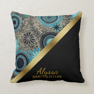 Elegantes Retro Türkis Schwarz Gold Personalisiert Kissen