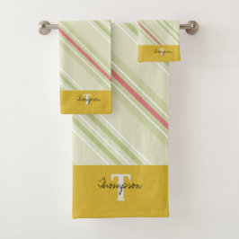 Elegantes Retromuster auf Monogramm l Streifen Gel Badhandtuch Set