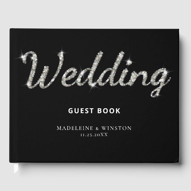 Elegantes Rhinestones Chic Black Wedding Gästebuch (Vorderseite)
