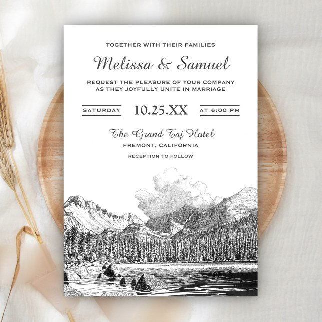 Elegantes Rocky Mountains Zeichnend Hochzeit Einla Einladung (Von Creator hochgeladen)