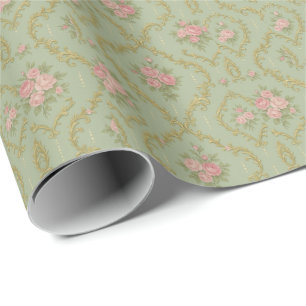 Elegantes Rokoko-Blumenmuster in sanften Pastelltö Geschenkpapier