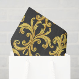 Elegantes Rokoko-Revival-Gold- und Charcoal-Barock Seidenpapier