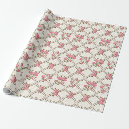 Elegantes Rokoko-Revival-Rosa-Blumen- und Beige-Gi Geschenkpapier