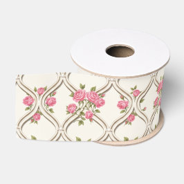 Elegantes Rokoko-Revival-Rosa-Blumen- und Beige-Gi Ripsband