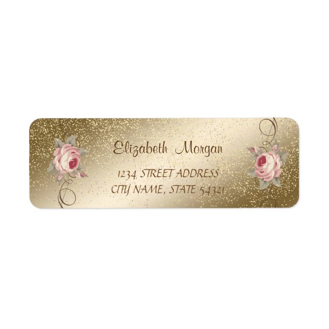 Elegantes Romantik, Rose, Konfetti-Adressetikett (Vorne)
