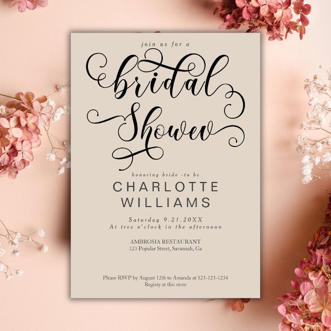 Elegantes Romantisches Calligrafy Script-Brautpart Einladung (Von Creator hochgeladen)