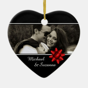 Elegantes Romantisches Custom Foto Red Ribbon Keramik Ornament