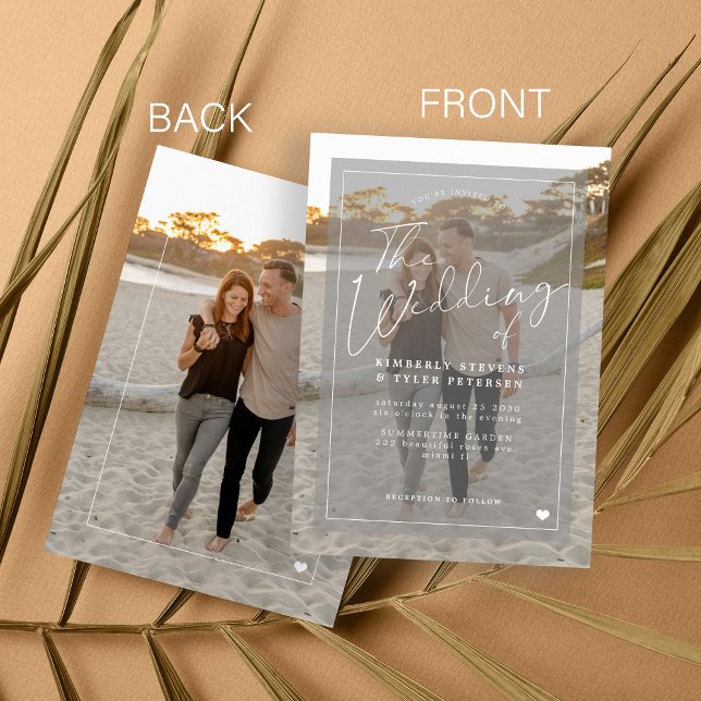 Elegantes romantisches Drehbuch Foto Hochzeit Einladung (Von Creator hochgeladen)