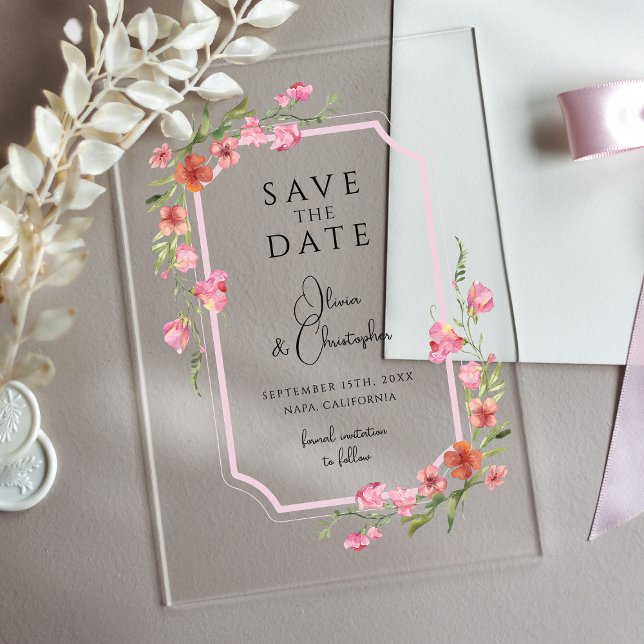 Elegantes romantisches Floral Save the Date Acryleinladungen (Von Creator hochgeladen)