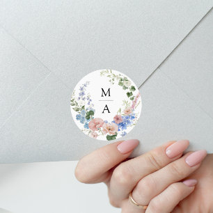 Elegantes romantisches florales Monogramm Hochzeit Runder Aufkleber