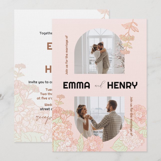 Elegantes romantisches Foto Hochzeit Einladung (Vorne/Hinten)