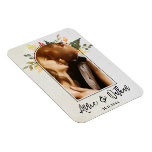 Elegantes romantisches Foto mit Blumenschrift Magnet