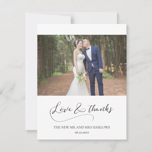 Elegantes romantisches Hochzeitsszenario-Foto Dankeskarte (Vorderseite)