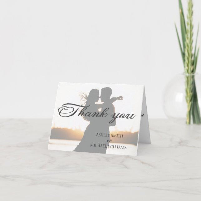 Elegantes romantisches kalligrafisches Foto Hochze Dankeskarte (Vorderseite)