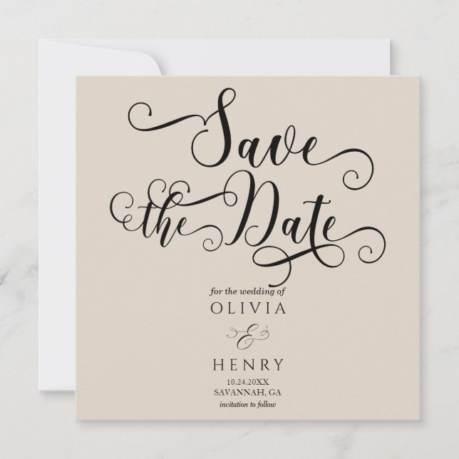 Elegantes Romantisches Kalligraphieskript Save The Date (Vorderseite)