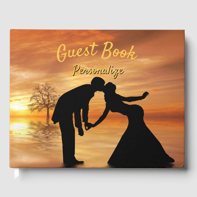 Elegantes Romantisches Kissing Silhouette Couple S Gästebuch (Vorderseite)