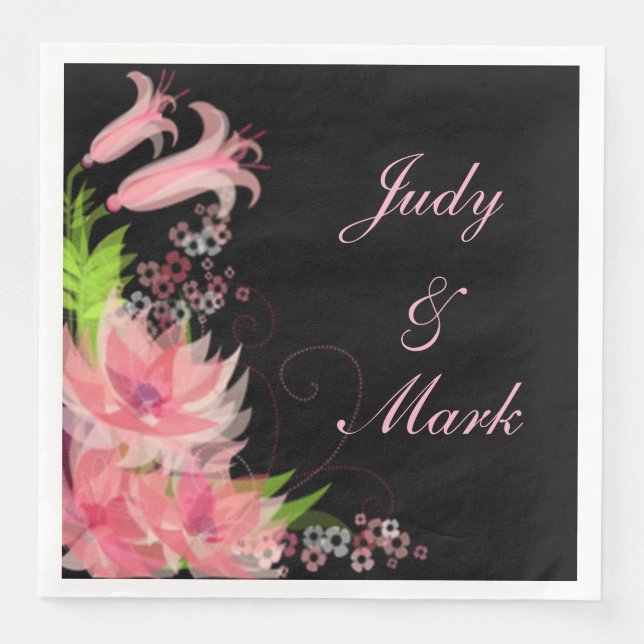 Elegantes Romantisches rosa Blumenpapier Napkins Serviette (Vorderseite)