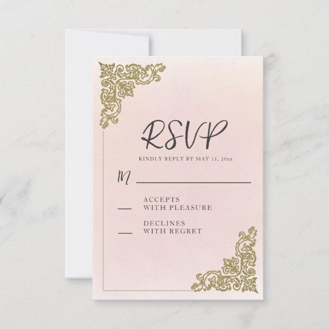 Elegantes Romantisches Rosa Gold RSVP Karte (Vorderseite)