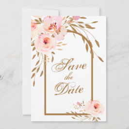Elegantes Romantisches Rosa Rosa Blush Gold Floral Save The Date