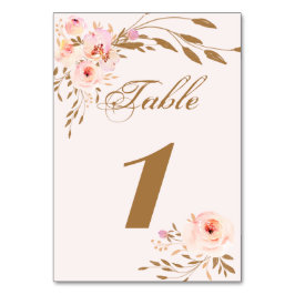 Elegantes Romantisches Rosa Rosa Blush Gold Floral Tischnummer