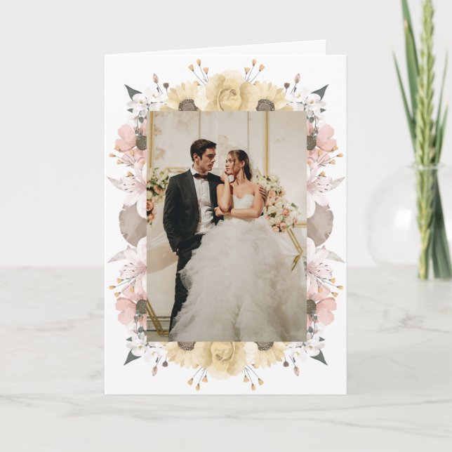Elegantes romantisches Rustikales Foto Hochzeit Dankeskarte (Vorderseite)