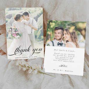 Elegantes romantisches Script Wedding 2 Foto Dankeskarte
