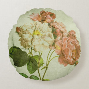 Elegantes Romantisches Shabby Chic Cream & Pink Pe Rundes Kissen
