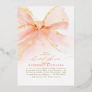 Elegantes Romantisches Soft Pink Bow-Brautparty Folieneinladung
