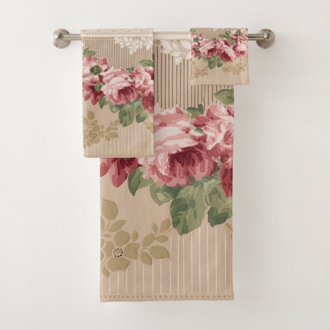 Elegantes romantisches Viktorianisches Rosa Badhandtuch Set (Insitu)
