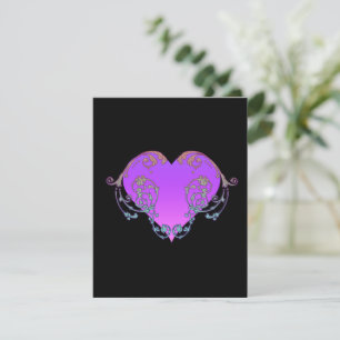 Elegantes, romantisches violettes Herz mit Schnörk Mitteilungskarte