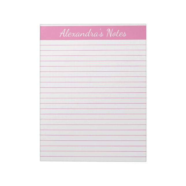 Elegantes Rosa 8,5 x 11 Letter Größe Personalisier Notizblock (Rotiert)
