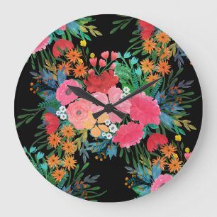 Elegantes rosa Aquarell Floral Bouquet Design Große Wanduhr