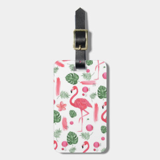 Elegantes rosa Aquarell tropisches Flamingo Blumen Gepäckanhänger