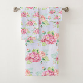 Elegantes rosa Aquarellfarben Blume Bouquet Muster Badhandtuch Set