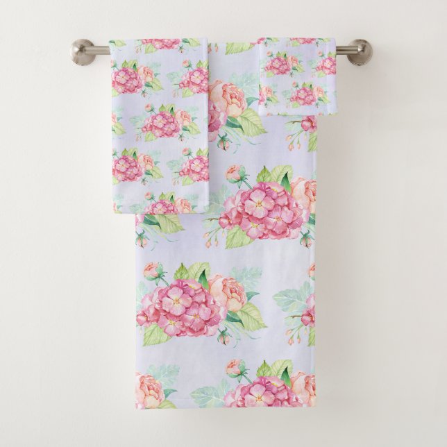 Elegantes rosa Aquarellfarben Blume Bouquet Muster Badhandtuch Set (Insitu)