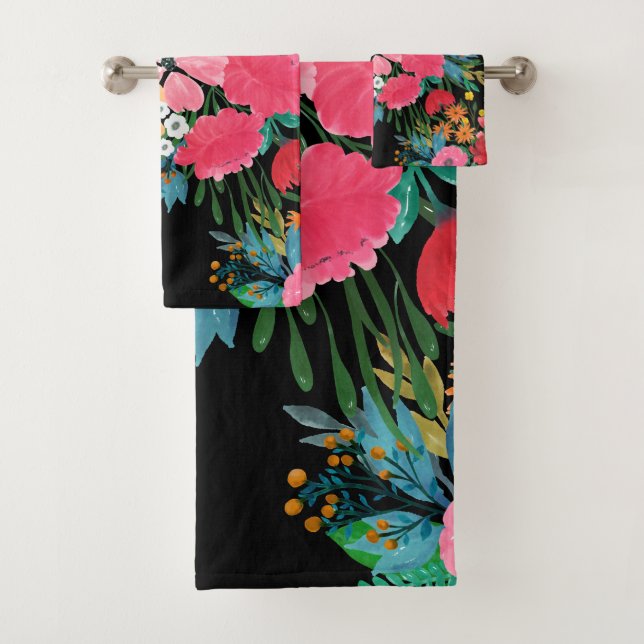 Elegantes rosa Aquarellfarben Blumenmodedesign Badhandtuch Set (Insitu)