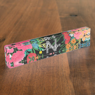 Elegantes rosa Aquarellfarben Blumenmodedesign Namensplakette