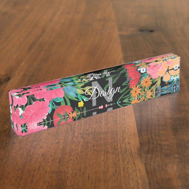 Elegantes rosa Aquarellfarben Blumenmodedesign Namensplakette (Seite)