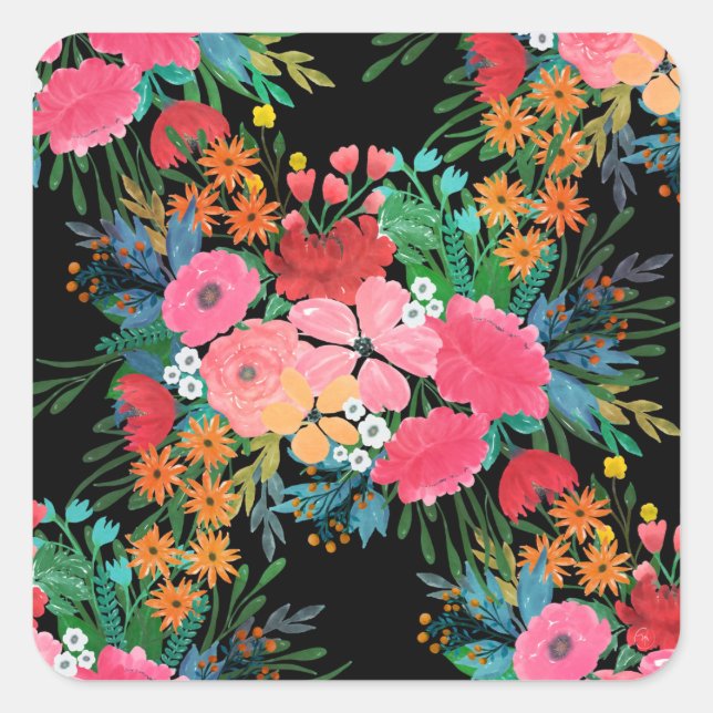 Elegantes rosa Aquarellfarben Blumenmodedesign Quadratischer Aufkleber (Vorderseite)