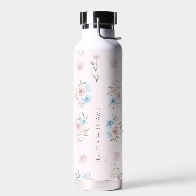 Elegantes Rosa Aquarellfarben-Monogramm Trinkflasche (Links)